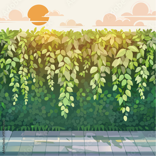 Green Leaves Hanging from Above Illustration.