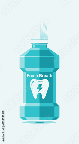 Illustration Of A Turquoise Mouthwash Bottle Featuring A Tooth Symbol For Oral Hygiene