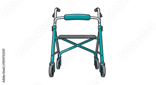 Illustration Of A Turquoise Wheeled Walker On A White Background With Minimalist Design