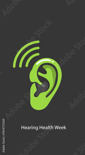 Illustration of a Vibrant Green Ear Depicting Sound Waves Symbolizing Hearing Health and Technology
