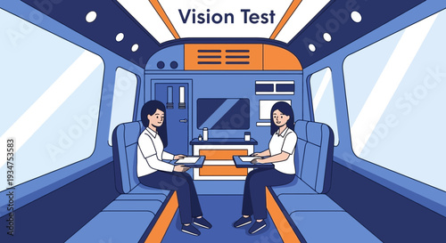 Illustration Of A Vision Test Being Conducted In An Unusual Interior Setting
