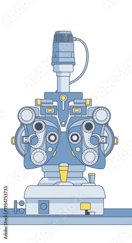 Illustration Of An Eye Exam Instrument Depicting Precise Optical Lens Arrangements In Medical Field