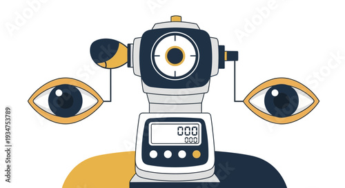 Illustration Of An Eye Exam Machine With Two Eyeballs Representing Vision Testing
