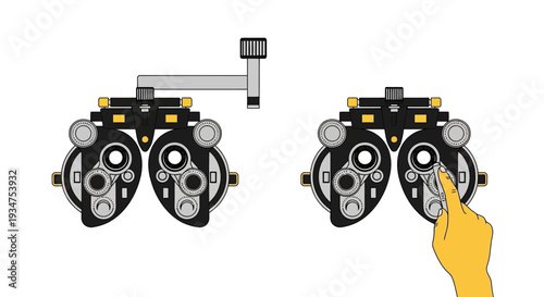 Illustration Of An Eye Examination Tool Showing A Physician's Hand Touching The Lens