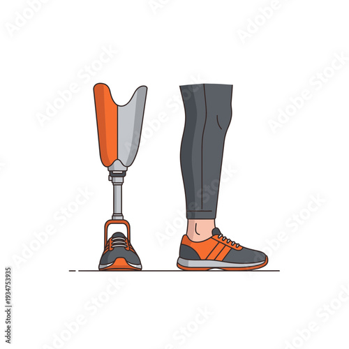 Illustration Of Adaptive Prosthetic Leg And Human Leg Side By Side Against White Backdrop