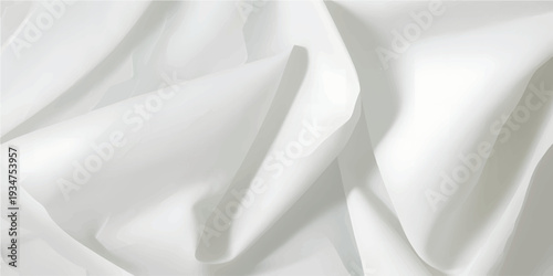 Elegant smooth white silk fabric in a spiral fold, creating soft waves and highlights. Luxurious satin texture with pearly silver tones, perfect for backgrounds, fashion, or interior design concepts.