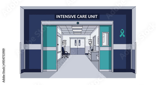 Illustration Of An Intensive Care Unit In A Hospital Depicting Modern Medical Treatments