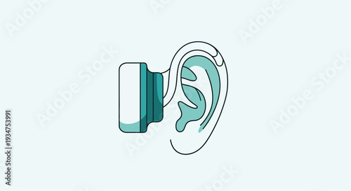 Illustration Of An Ear And Device Representing Hearing Aid Technology, Modern Design Concept