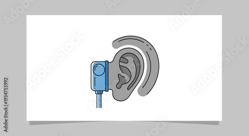 Illustration Of An Ear And An Earbud Depicting Hearing And Sound Technology