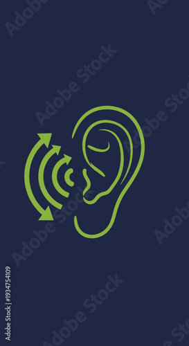 Illustration Of An Ear Icon Representing Listening, Audio Waves And Sound Perception