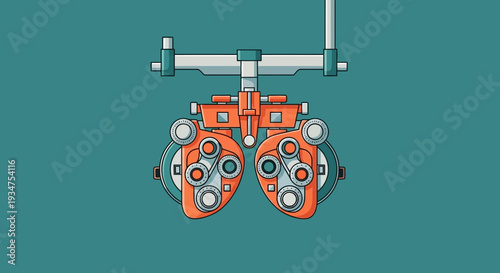 Illustration Of An Optometry Phoropter Tool On A Teal Background For Vision Testing