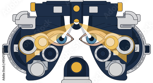 Illustration Of An Optometry Machine Examining Eyes, Optical Health Diagnostic Concept