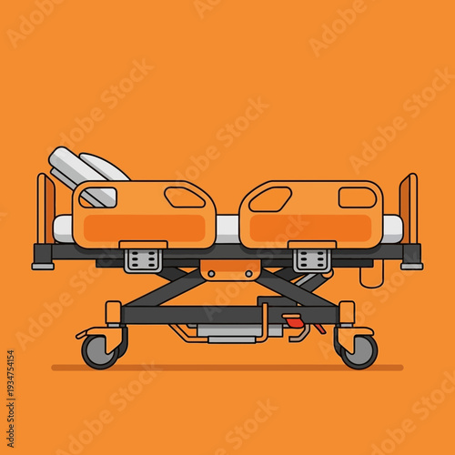 Illustration Of An Orange Medical Stretcher In Flat Design Style, Isolated On An Orange Background