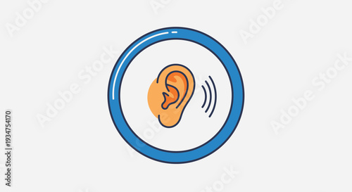 Illustration Of An Ear Inside A Circle Symbolizing Sound and Hearing