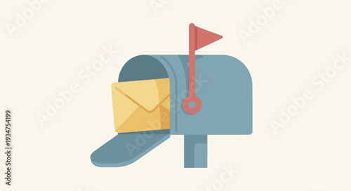 Illustration of a blue mailbox with a yellow envelope inside.