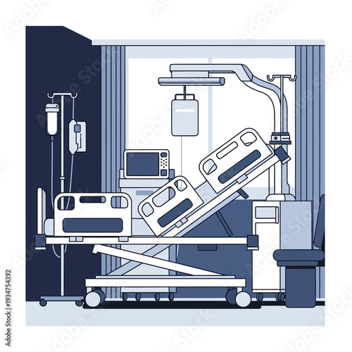 Illustration Of An Empty Hospital Room Depicting Modern Healthcare Technology And Equipment