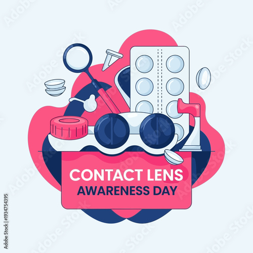 Illustration Of Contact Lens Equipment And Awareness Concept For Healthcare Education