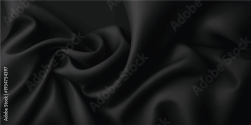 Silk fabric, abstract wavy black satin fabric background. Generative AI