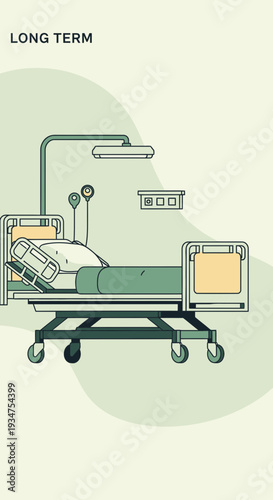 Illustration Of An Empty Hospital Bed Representing Healthcare And Long-Term Medical Treatment