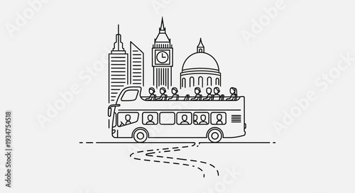 London city tour bus illustration.