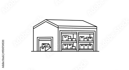 Simple line drawing of a warehouse.