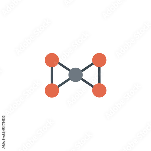 Molecule structure with gray center and red atoms connected by lines  chemical bond illustration