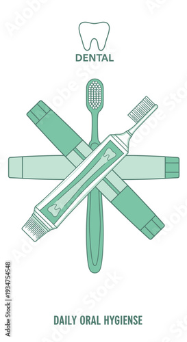Illustration Of Dental Care Essentials For Toothbrushing And Daily Oral Hygiene Practices