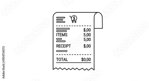 Blank receipt paper with total cost.