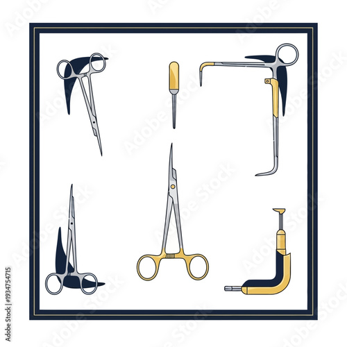 Illustration Of Diverse Surgical Instruments: Precise Tools For Medical Procedures And Practices