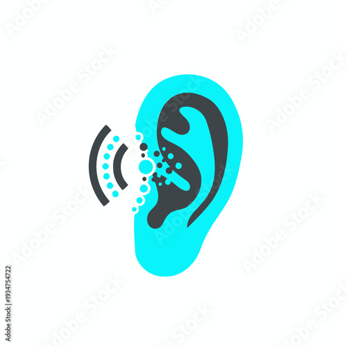 Illustration Of Ear Anatomy With Sound Wave Emanating From Cochlea, Digital Hearing Concept