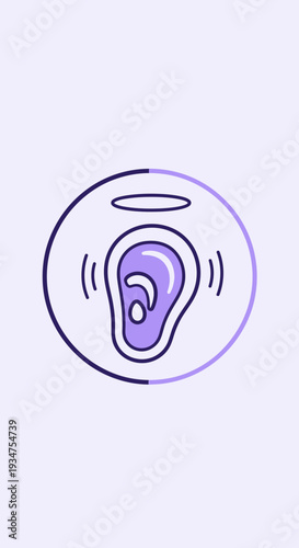 Illustration Of Ear Anatomy With Soundwaves Inside A Circular Shape Representing Hearing
