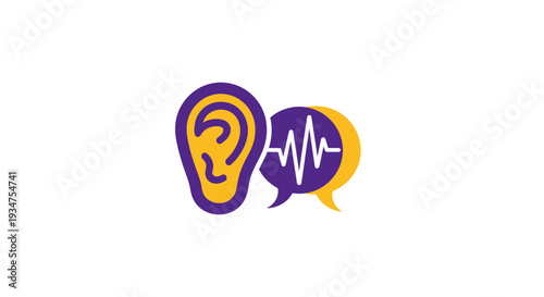 Illustration Of Ear and Speech Bubble Representing Sound and Communication Clearly