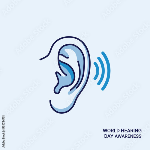 Illustration Of Ear Depicting Sound Waves For World Hearing Day Awareness Campaign