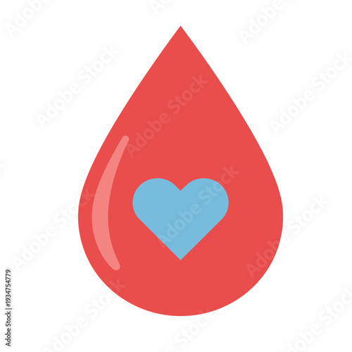 Red blood drop with blue heart symbol  health and medical icon  donation concept