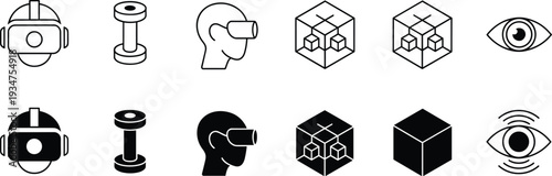Virtual reality headset icon set, augmented reality glasses vector collection, VR technology symbols isolated on white background
