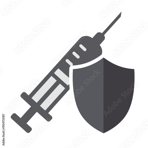 Gray shield and syringe icon for protection and vaccination concept  medical safety symbol