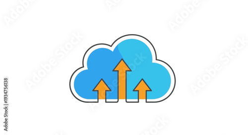 Cloud data transfer representation illustration with arrows pointing upwards on white background