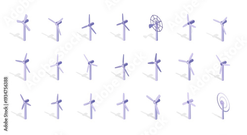 Isometric arrangement of wind turbines illustrating renewable energy and eco-friendly practices