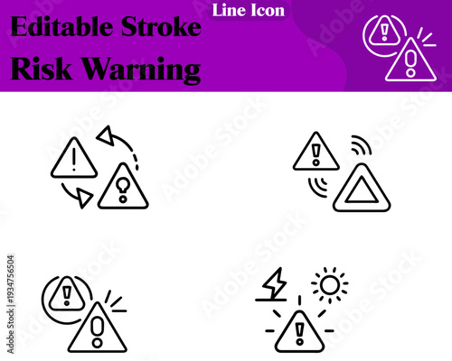 A bold and highly visible vector character icon representing risk caution and alert situations. The main design features a warning triangle with a centered exclamation mark styled with clean edges.
