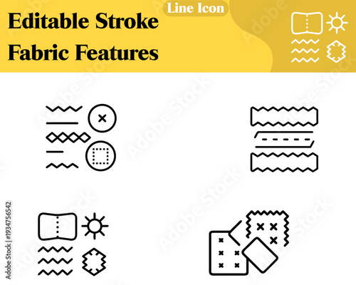 Flat vector icon featuring a fabric swatch with visible weave lines and a small sparkle. Texture quality premium material. Clean minimalist design smooth lines. ideal for textile fashion and product.
