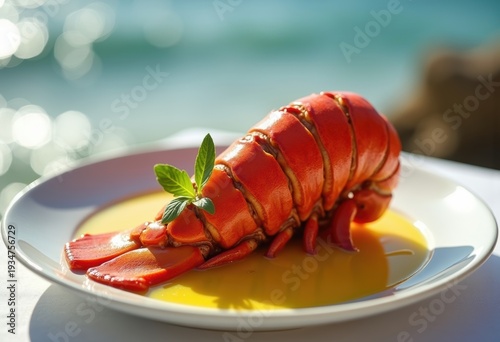 Lobster Tail Handpicked from Ocean Depths Surrounded by Melted Butter Ambiance on Immaculate White Linen