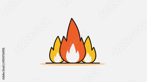 Stylized illustration of a burning fire with yellow and orange flames.