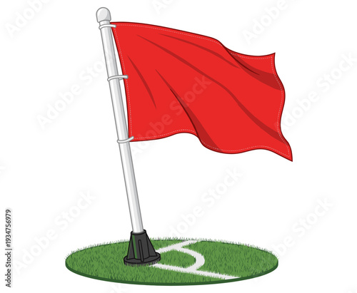 Red flag waving on a vivid green background illustration.