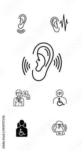 Illustration Of Ear-Related Concepts Depicting Hearing, Disability, and Communication Issues