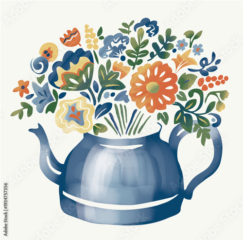 flowers in tea kettle
