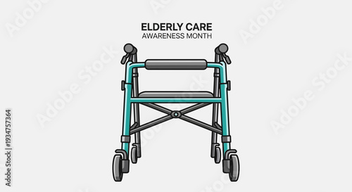 Illustration Of Elderly Care Awareness Month Featuring A Walking Aid Device Concept