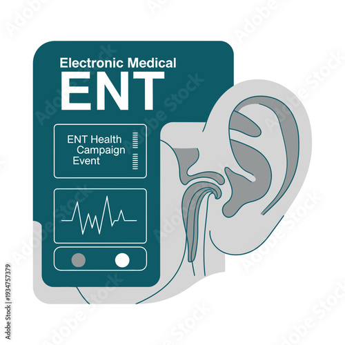 Illustration Of Electronic Medical ENT Device And Human Ear Anatomy In Healthcare Context