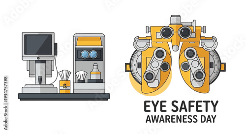 Illustration Of Equipment And Machine Related To Eye Care and Eye Examination