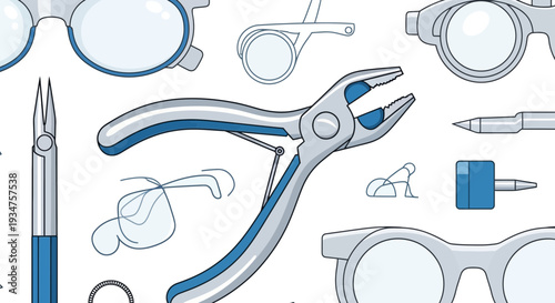 Illustration Of Eyewear Tools And Glasses With A Clean, Modern And Minimalist Style