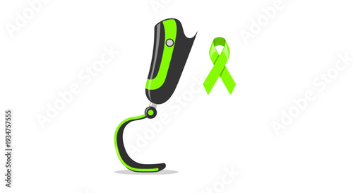 Illustration Of Futuristic Prosthetic Leg With Green Ribbon Representing Support And Hope